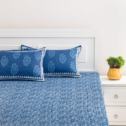 Intricate Indigo Dabu Print Bedding Set | Queen Size