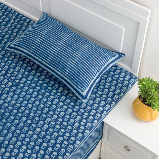 Calm Ocean Indigo Dabu Print Bedding Set | Queen Size