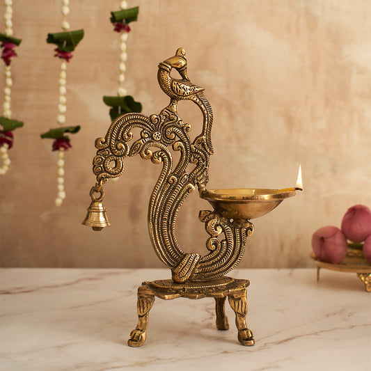 Beautifully Crafted Brass Peacock Diya
