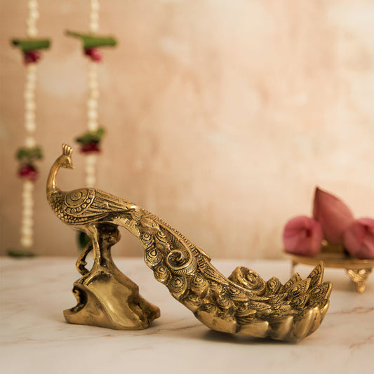 Brass Peacock Figurine on Stand