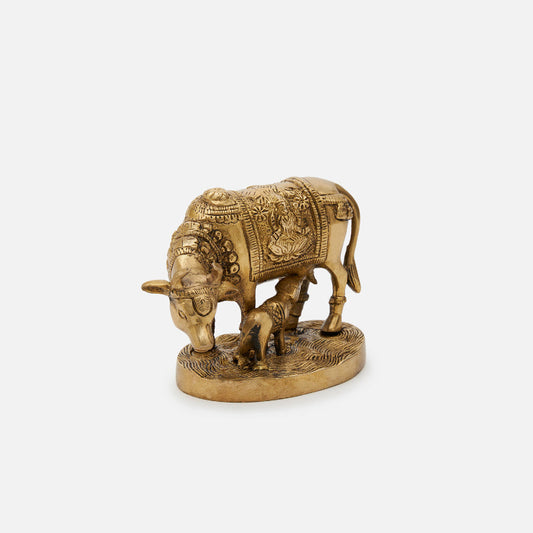 Brass Kamdhenu Cow and Calf Idol Figurine Showpiece