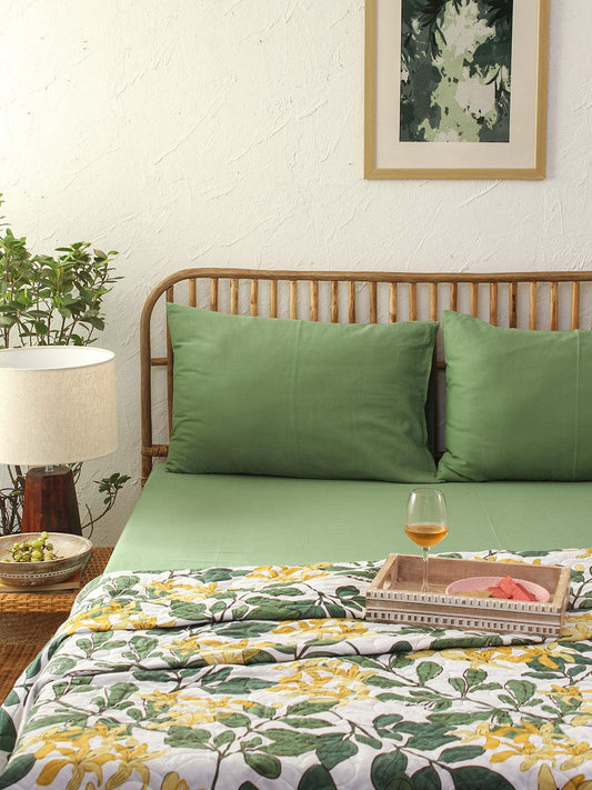 Shobhanjan | Green Bedsheet & Pillow Cover | Multiple Sizes