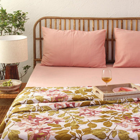 Shobhanjan | Pink Bedsheet & 2 Pillow Covers | Multiple Sizes