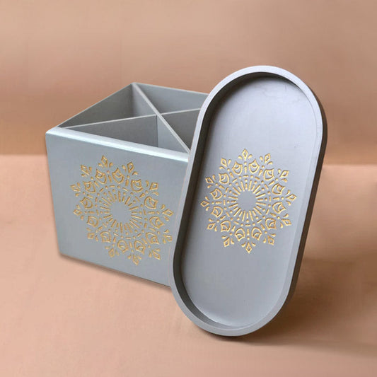 Pebble Grey Spoon Stand With Oval Tray