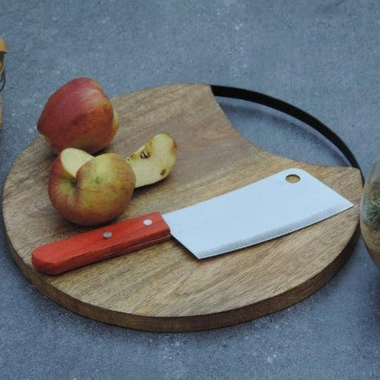 Wooden Oval Chopping Board with Metal Handle