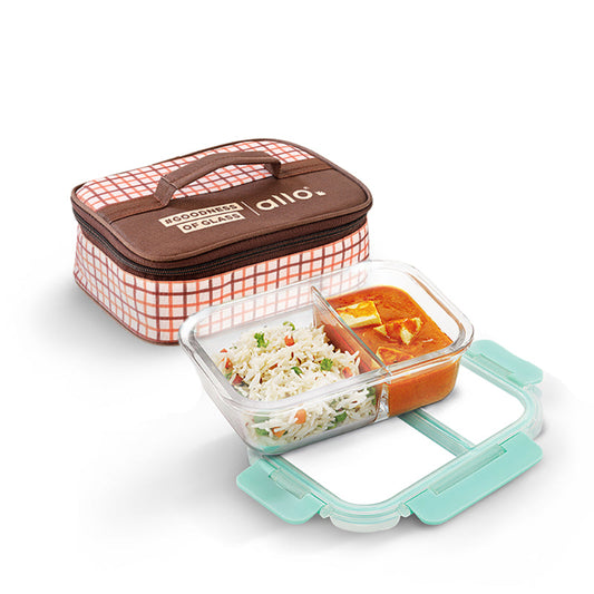 Sodie Safe Glass Lunch box with Break Free Detachable Lock with Cocoa Brown Bag Tiffin