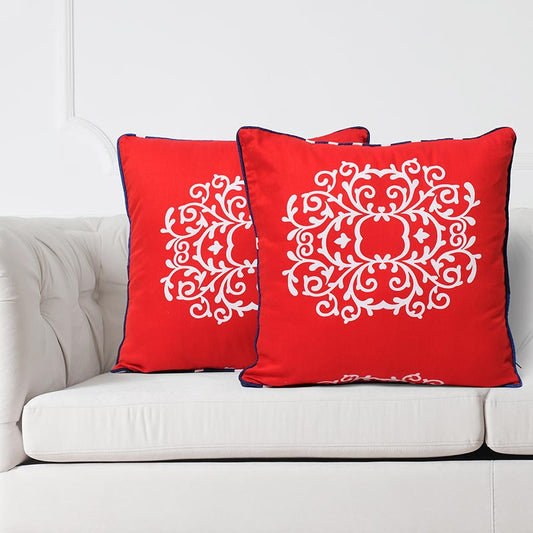 Jade Printed Pure Cotton Abstract Cushion Covers | 12 x 12 Inch | Set Of 2