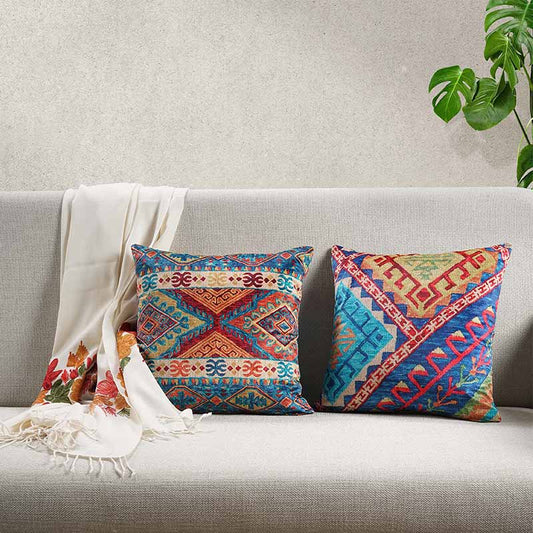 Ruh Aztec Design Cushion Covers | 16 x 16 Inch | Set Of 2