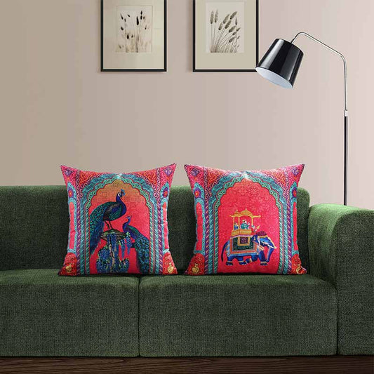 Pablo Ethnic Design Silk Dupion Cushion Covers | 16 x 16 Inch | Set Of 2