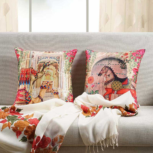 Vale  Ethnic Design Silk Dupion Cushion Covers | 16 x 16 Inch | Set Of 2