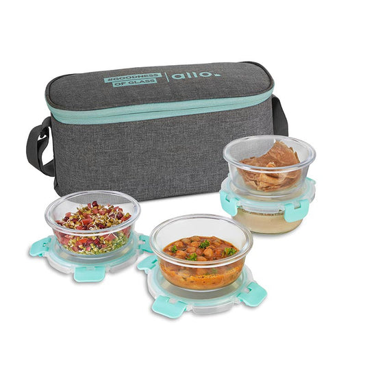 Azley  Safe Glass Lunch box with Break Free Detachable Lock | Set Of 4 | Multiple Colors