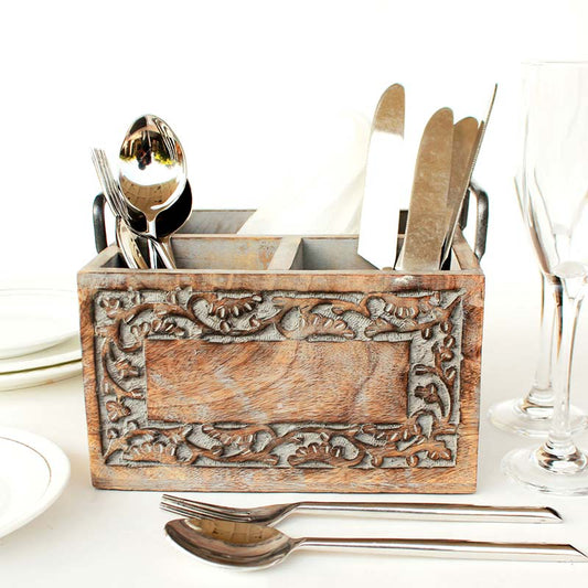 Wooden Sculpted Cutlery Holder | Multiple Colors