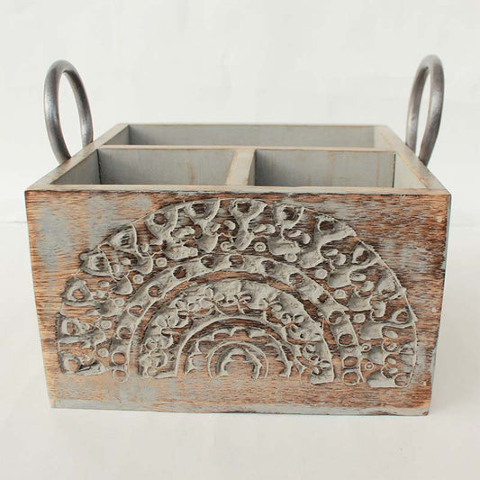 Rustic Wooden Sculpted Cutlery Holder | Multiple Colors