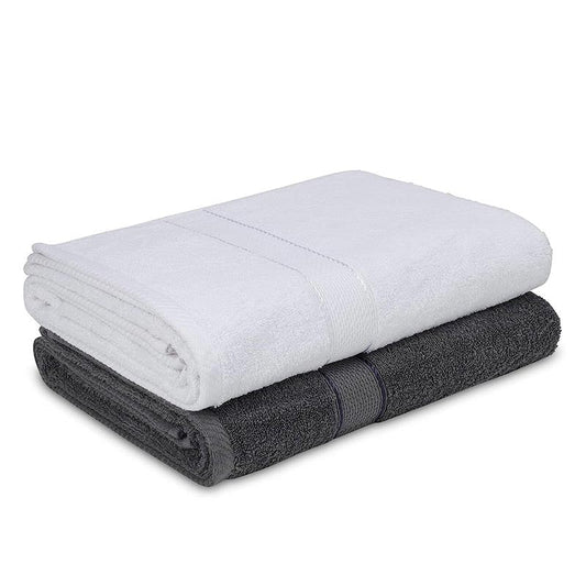 Grey & White Bath Towel  | 60x30 Inches | Set Of 2