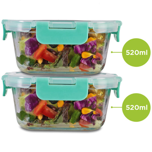 Adilsa Safe Glass Container with Break Free Detachable Lock Square | 520ml | Set Of 2, 3, 4