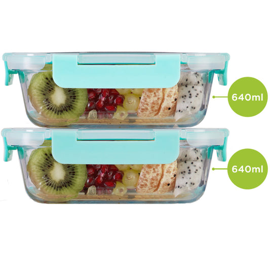 Sami Safe Glass Container with Break Free Detachable Lock Rectangle 640ml| Set Of 2, 3, 4