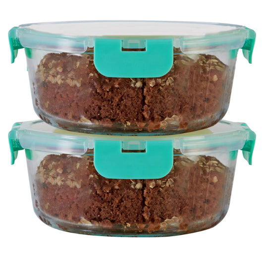 Rubina Safe Glass Container with Break Free Detachable Lock Round 930ml | Set Of 2, 3, 4