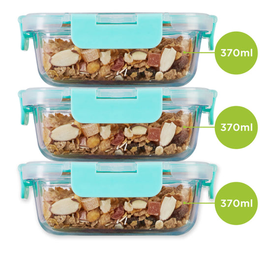 FoodSafe Glass Container with Break Free Detachable Lock| 370ml | Set of 3, 4