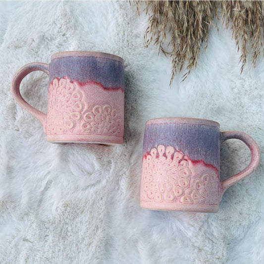 Embossed Bubblegum Coffee Mugs | Set of 2