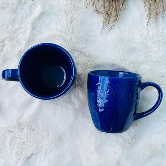 Rio Blue Embossed Coffee Mugs | Set of 2