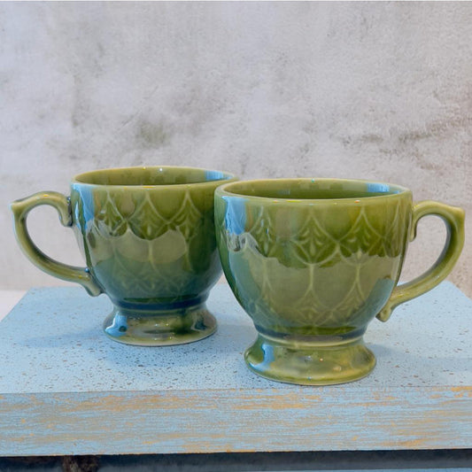 Green Victorian Coffee Mugs | Set of 2