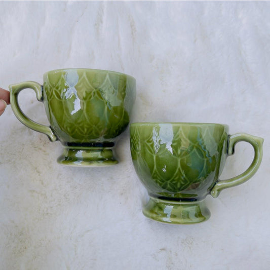 Green Victorian Coffee Mugs | Set of 2