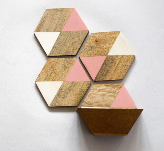 Hexagon Shaped Wooden Coaster | Set of 4 | Multiple Colors