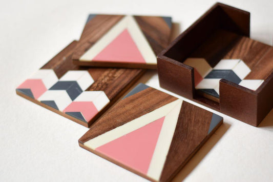 Wooden Chevron Coasters | Set of 4 | Multiple Colors