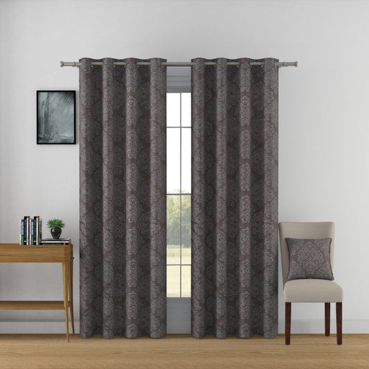 Brown Polyster Blackout Ethnic Motif Design Curtains | 5 Ft, 7 Ft, 9 Ft | Set of 2