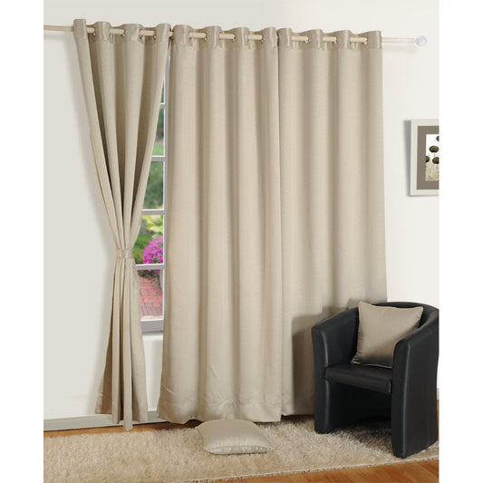 Beige Polyster Blackout Ethnic Motif Curtains | 5 Ft, 7 Ft, 9 Ft | Set of 2