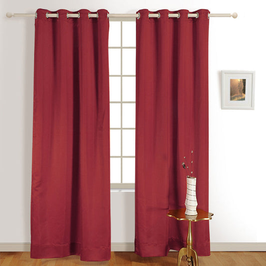 Maroon Polyster Blackout Solid Design Curtains | 5 Ft, 7 Ft, 9 Ft | Set of 2