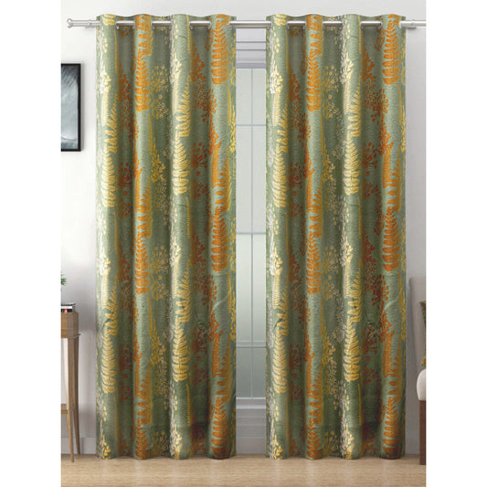 Gold Polyster 80% Blackout Floral Design Curtains | 5 Ft, 7 Ft, 9 Ft | Set of 2