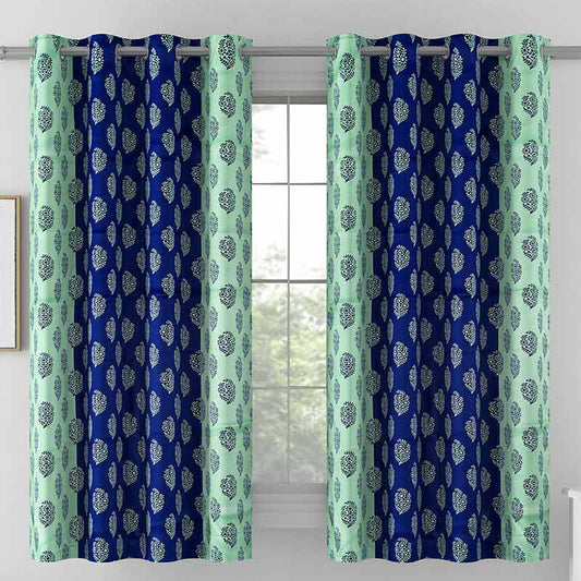 Blue & Green Polyster Blackout Solid Design Curtains | 5 Ft, 7 Ft, 9 Ft | Set of 2