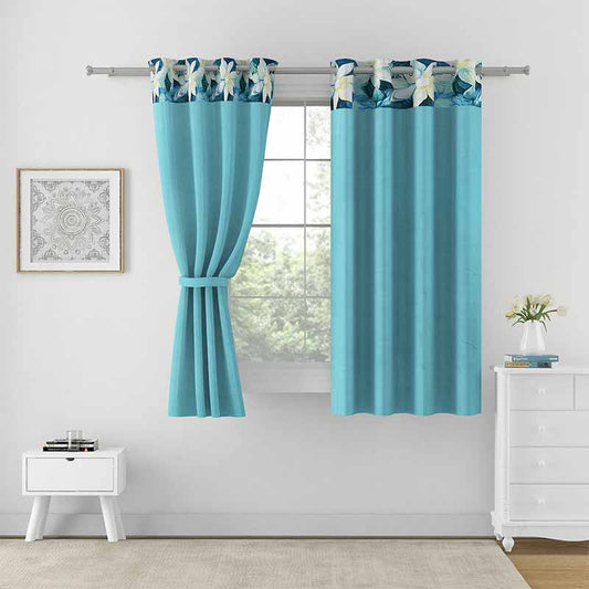 Teal Polyster Blackout Solid Floral Design Curtains | 5 Ft, 7 Ft, 9 Ft | Set of 2