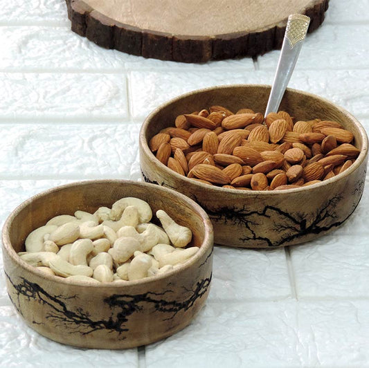 Wooden Natural Crackle Serving Bowls | Set of 2