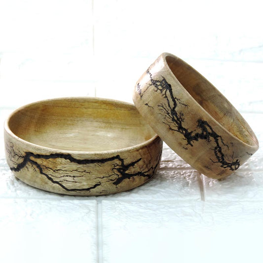 Wooden Natural Crackle Serving Bowls | Set of 2