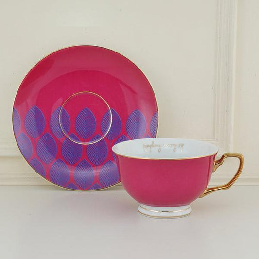 Indian Motif Pattern Cup & Saucer Set | Set of 2 | Multiple Colors