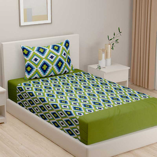 Dark Green Shades of Paradise Cotton Bedding Set | Double Size