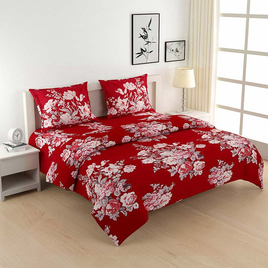 Lyra Red Floral Cotton Bedding Set | Double Size