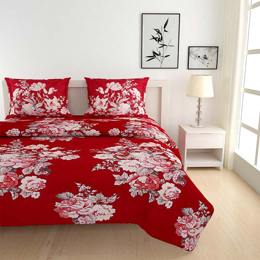 Lyra Red Floral Cotton Bedding Set | Double Size