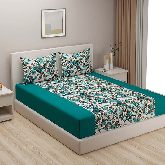 Dark Green Shades of Paradise Cotton Bedding Set | Double Size