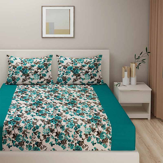 Dark Green Shades of Paradise Cotton Bedding Set | Double Size