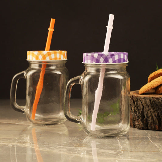 Glass Assorted Mason Jars With Straw | Set Of 6