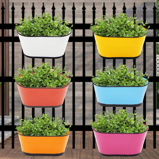 Multicolor Oval Balcony Railing Planters | Set of 6