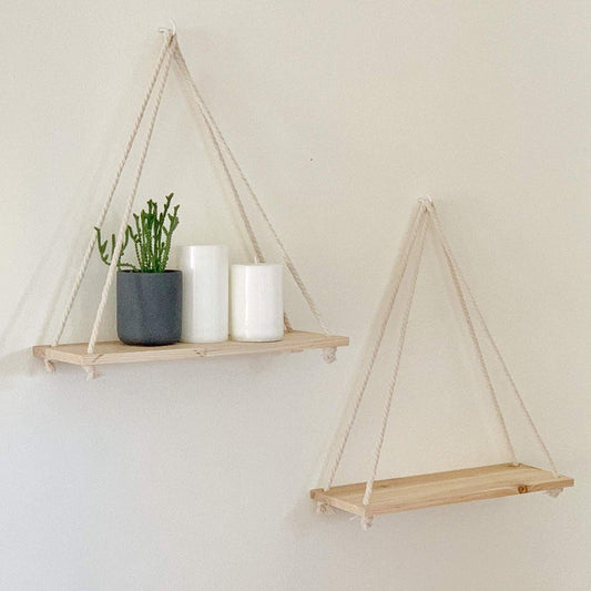 Rope Wooden Wall Hanging Shelf