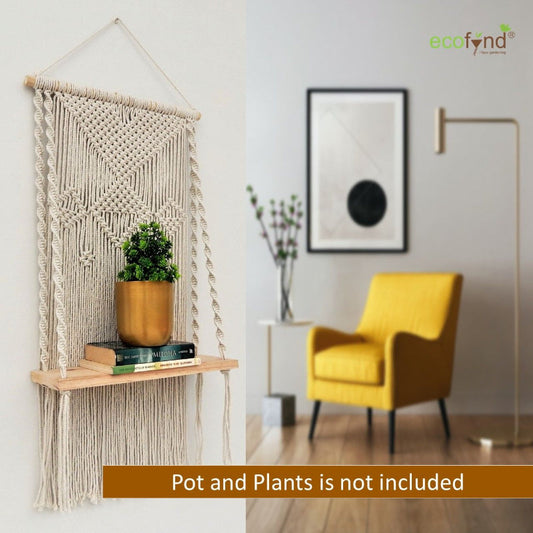 Macrame Knitted Pattern Wall Hanging Shelf