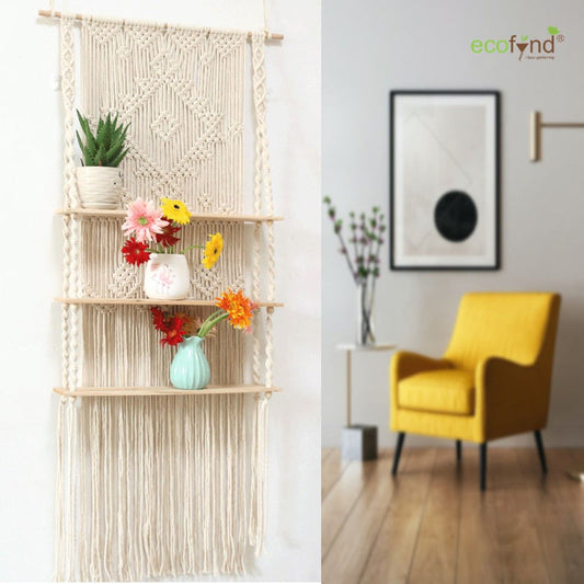 Geometric Boho Style Knitted Wall Hanging Shelf