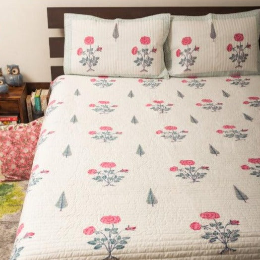 Cypress Bed Cover with Reversible Pillow Set | Double Size | Get a freebie worth Rs 450