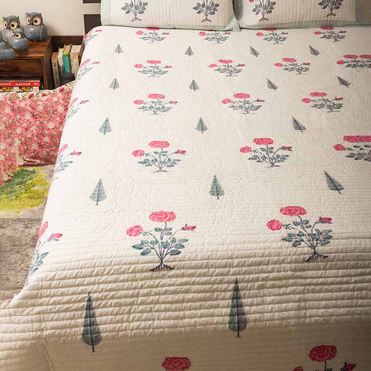 Cypress Bed Cover with Reversible Pillow Set | Double Size | Get a freebie worth Rs 450