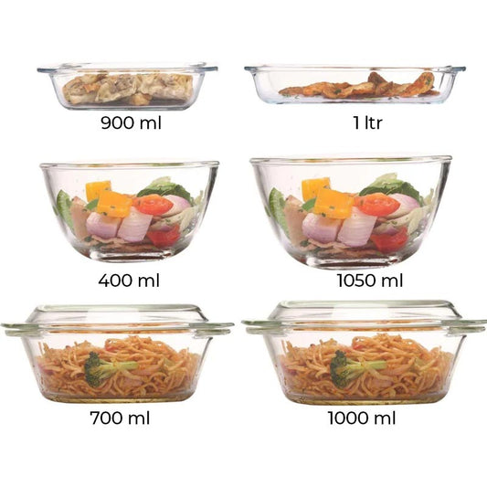 Glass All-Purpose Combo: Bowls, Dishes & Casseroles | Set of 6